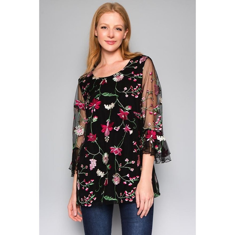 See and Be Seen Snapdragon Floral  Embroidered Top